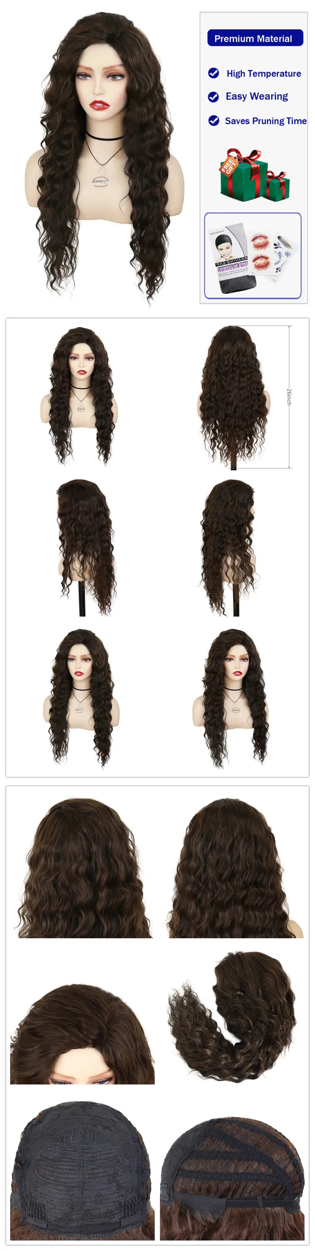 Womens Wig Long Synthetic Hair Ombre Blonde Curly Hair Wigs Female Natural Wavy Drag Queen Regular Wig 80s Gradient Hair Style Wigs for Student