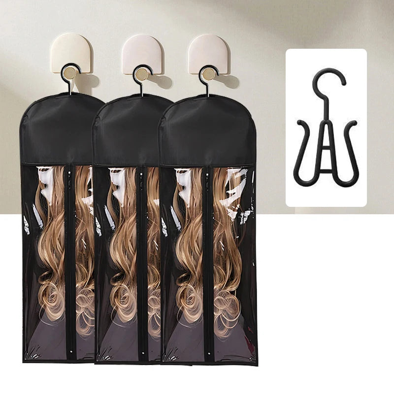 Wig Storage Bag With Hanger Holder Case Hair Wigs Pouch Water Dust-Proof Organizer Protect For Professional Hair Extensions and Accessories