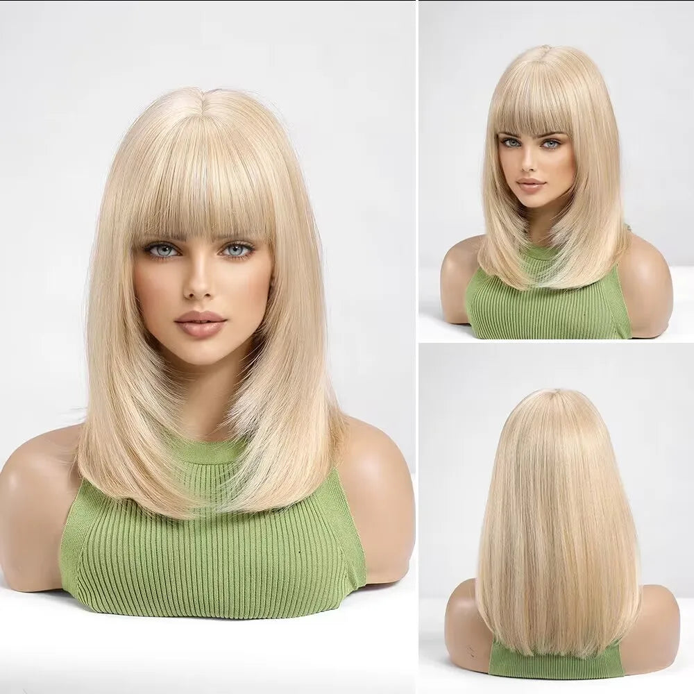 EASIHAIR Short Straight Bob Hair Wigs Synthetic Wig for Women Brown Straight Natural Wigs with Eight Character Daily Cosplay for Women Hair Style