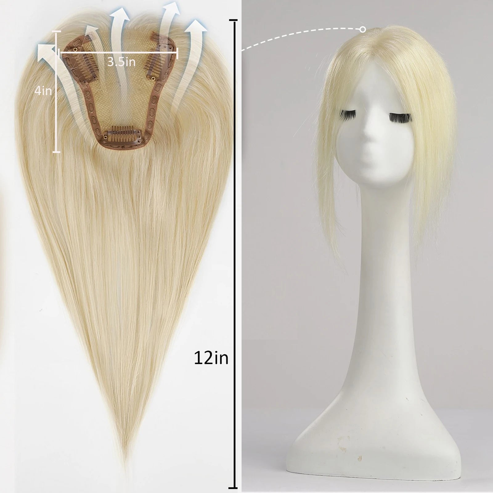Blonde Ombre 100% Remy Human Hair Toppers Clips In Hair Lace Base Topper Hairpieces for Women Hair Extensions 12 Inch Straight