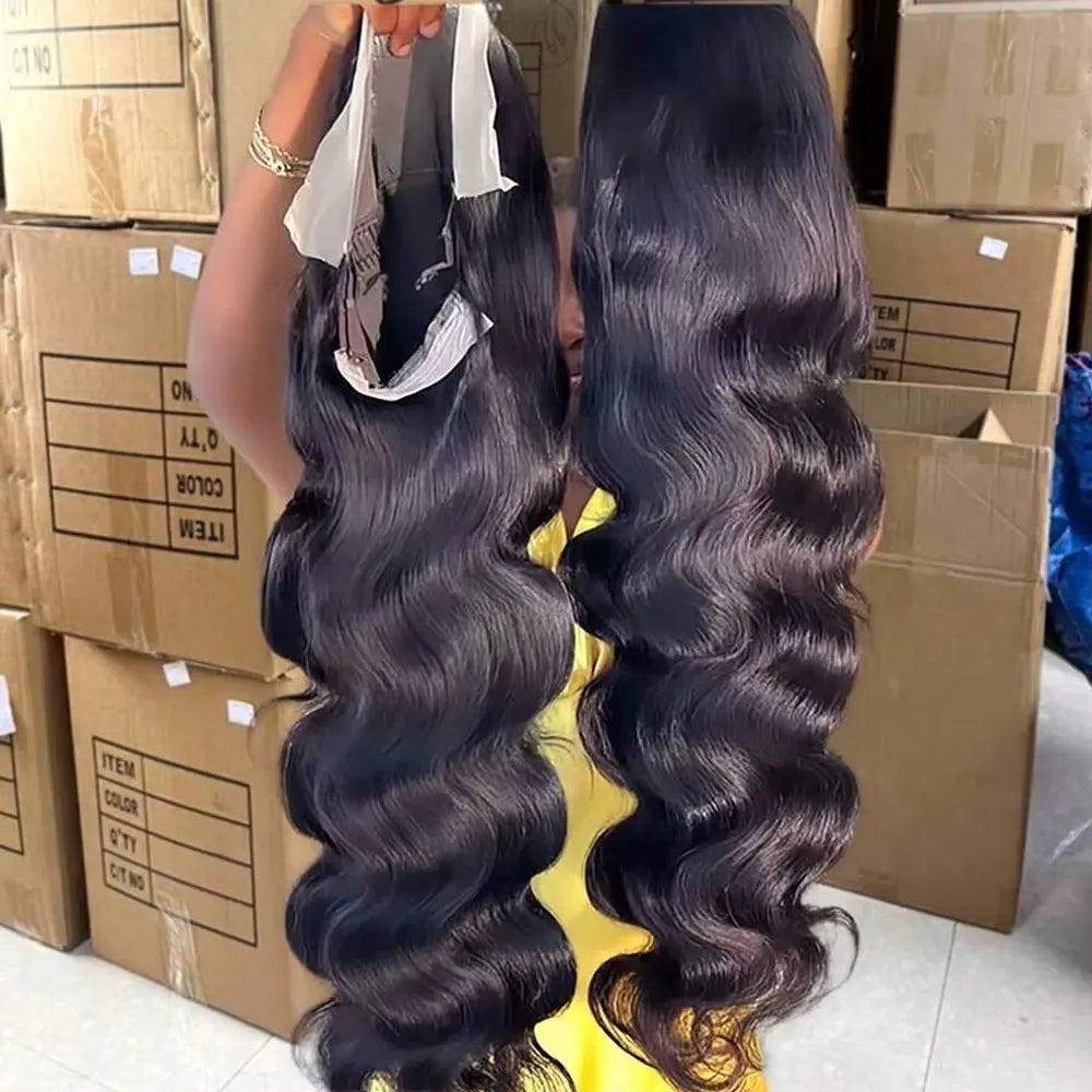 40 42 Inch Body Wave Human Hair Wig 250% Density 13x6 HD Lace Front Human Hair Wigs 5x5 Gluless Lace Closure Wig Preplucked
