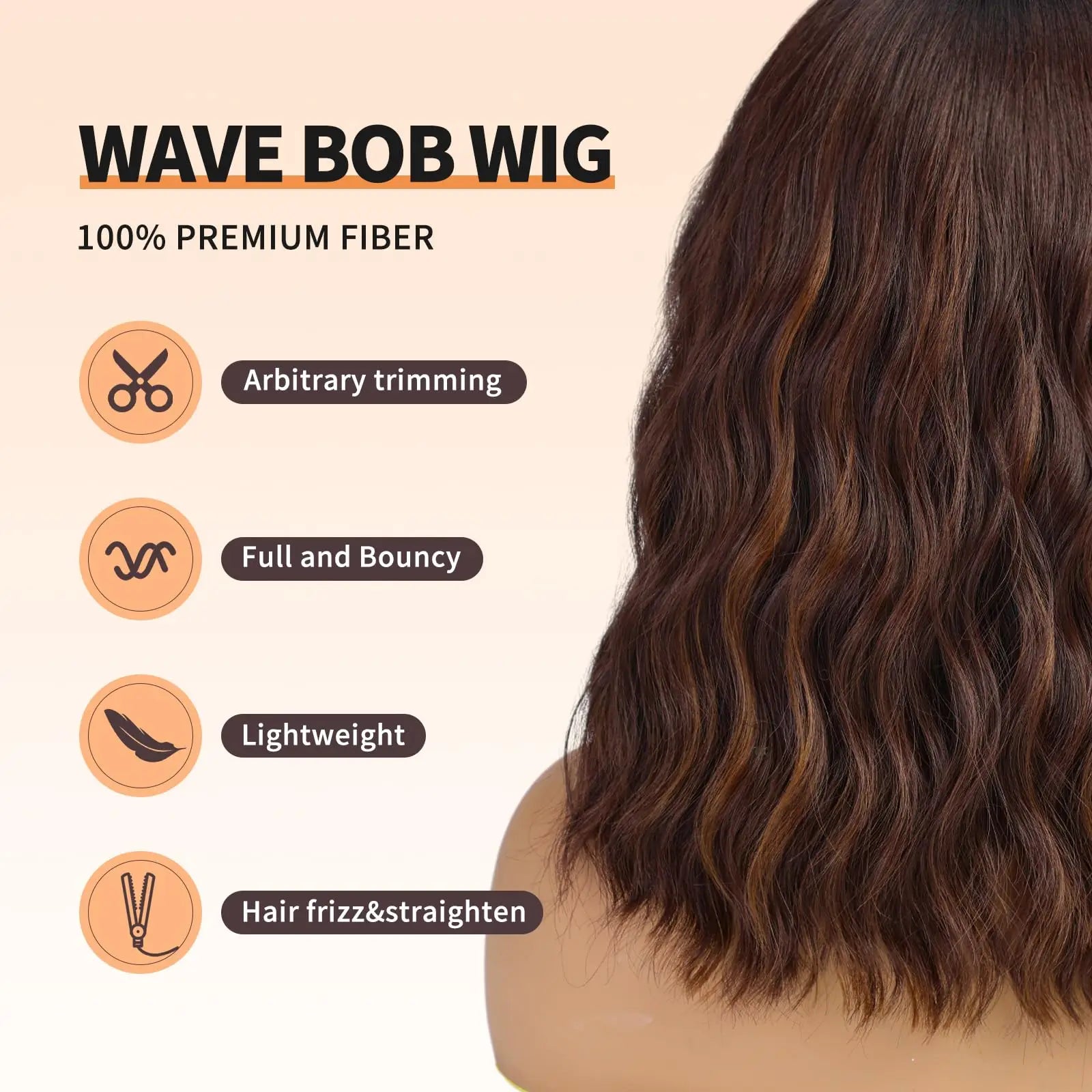 Short Brown Highlight Wigs With Bangs Natural Wavy Hair Style Wigs For White Women Heat Resistant Synthetic Bob Wig Shoulder Length