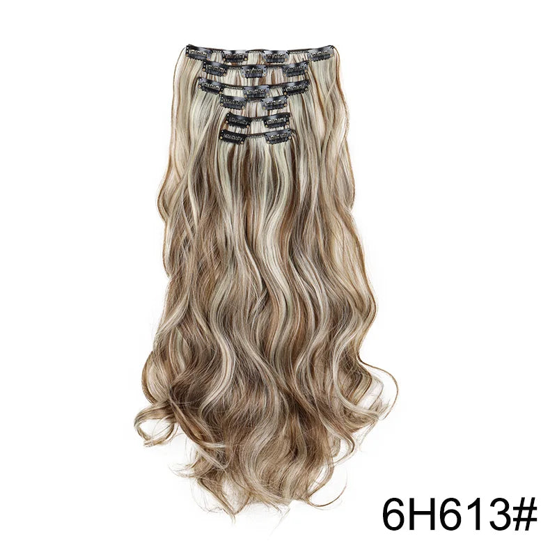 Wig Synthetic 24Inch 16Clips Long Curly Wigs Hair and Accessories Extension Heat Resistant Hair Extension Clips In Ombre Black Brown Blond Women