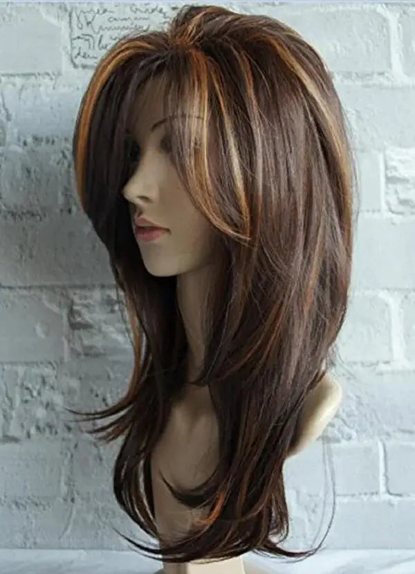 SuQ Classic Curly Wig Synthetic Natural For Women Hair Wigs Cosplay Brown With Blonde Heat Resistant Daily Wigs