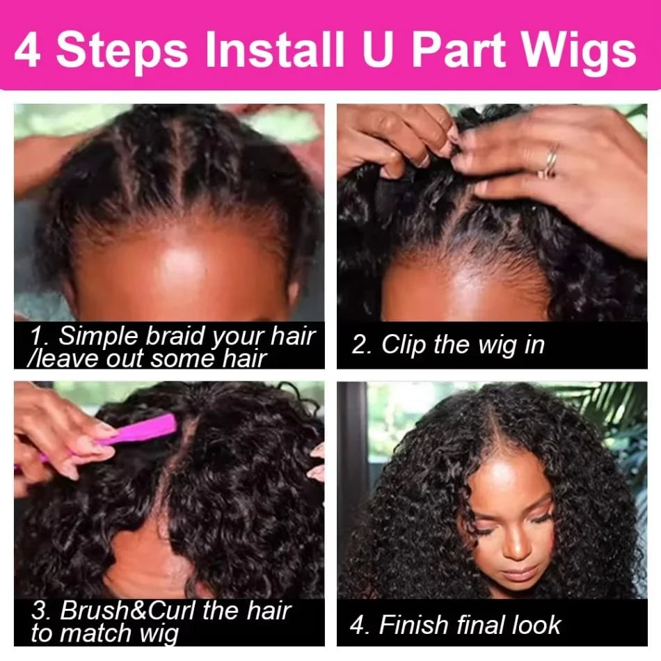Curly V Part Wig Human Hair No Leave Out Upgrade U Part Wigs Glueless 30 Inch Natural Color Deep Wave Human Hair Wig For Women