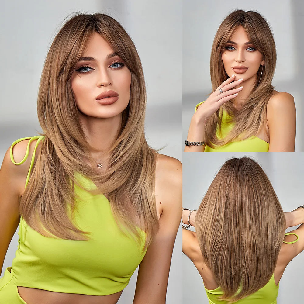 CharmSource Blonde Long Hair Natural Straight Wig Synthetic Wigs  for Women Daily Party High Density