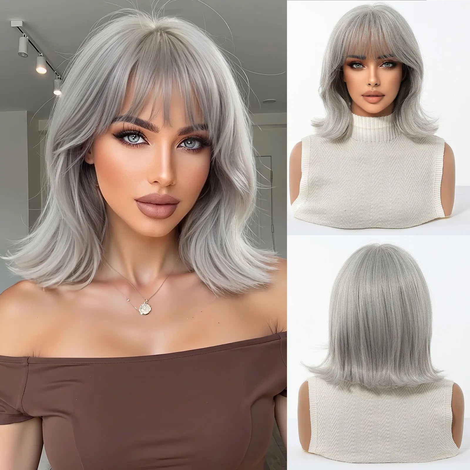 EASIHAIR Short Straight Bob Hair Wigs Synthetic Wig for Women Brown Straight Natural Wigs with Eight Character Daily Cosplay for Women Hair Style