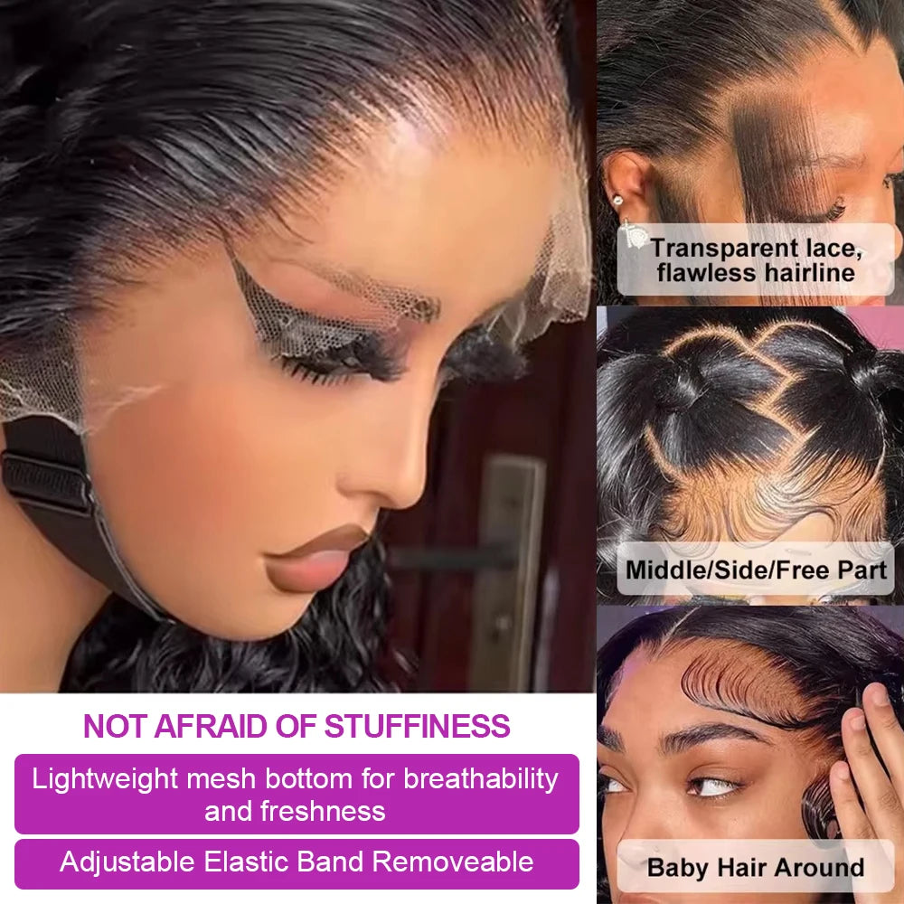 Transparent 250% Density Water Culry 360 Full Lace Frontal Wig Human Hair 40Inch Deep Wave 13x4 13x6 Hd Lace Front Wigs For Women