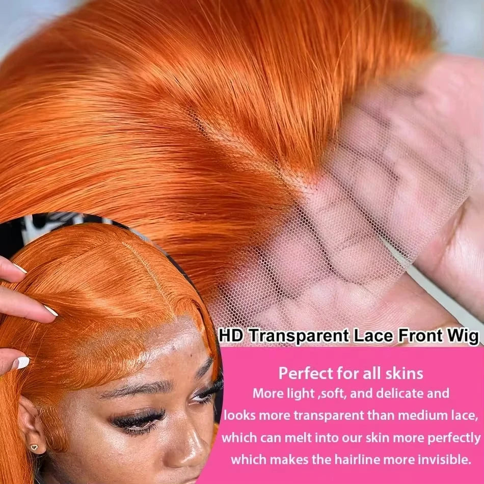 250 Density Ginger Hd Lace Wig 13x6 Human Hair Wig Straight Hd Lace Frontal Wig 13x6 100% Brazilian Pre Plucked Wigs For Women ﻿