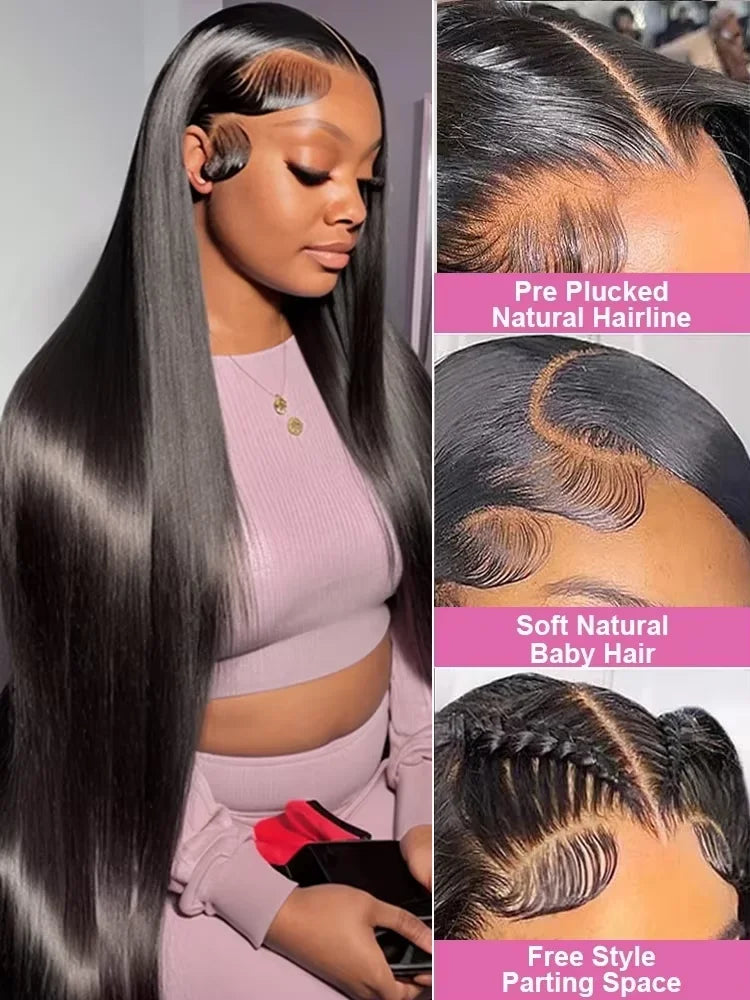 250 Density 13x6 Bone Straight Hd Lace Front Wig 40 Inch 13x4 HD Lace Frontal Human Hair Wigs For Women Brazilian