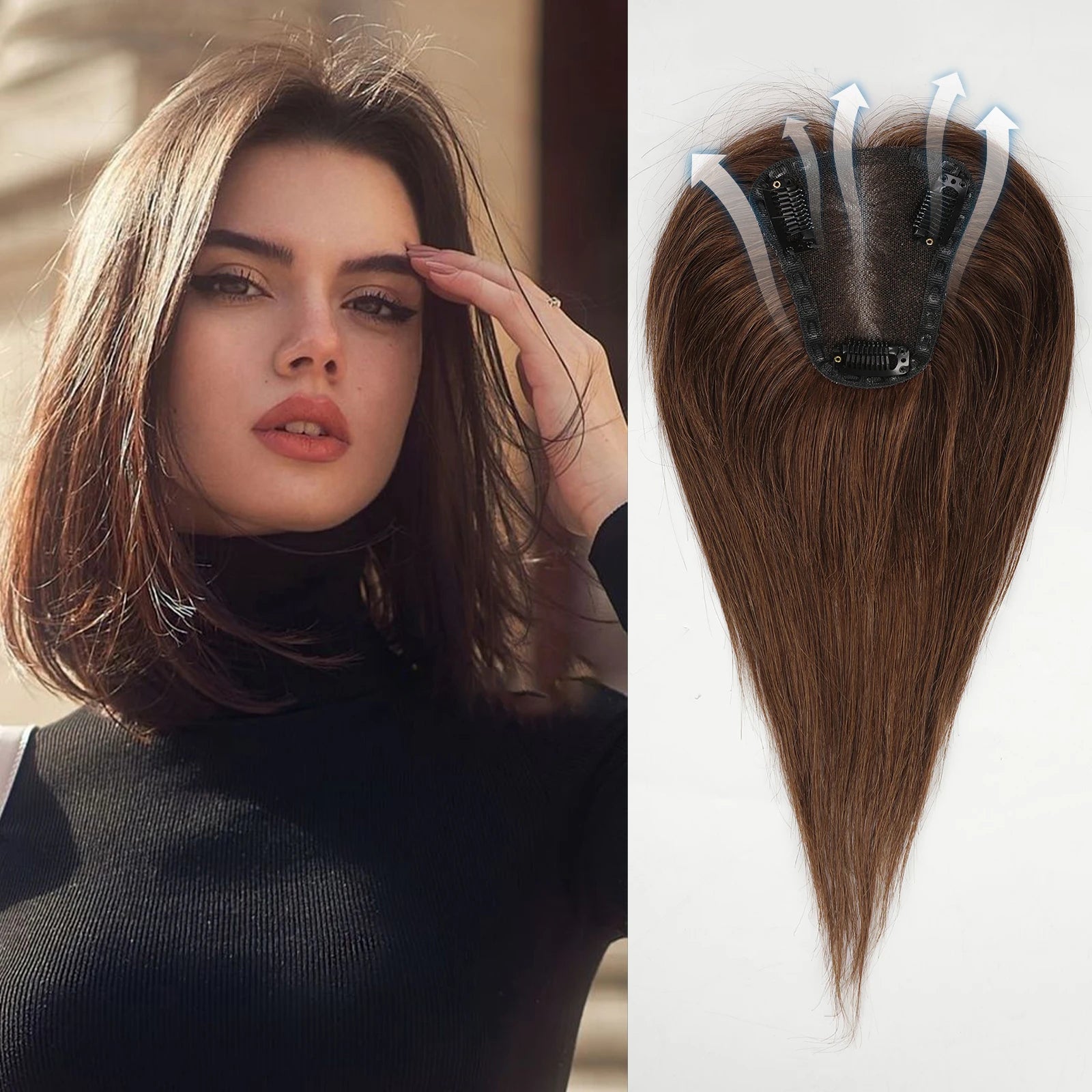 Blonde Ombre 100% Remy Human Hair Toppers Clips In Hair Lace Base Topper Hairpieces for Women Hair Extensions 12 Inch Straight