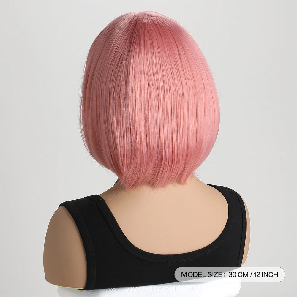 Heat Resistant Short Bob Wig with Bangs for Women Hair Wigs Perfect for Halloween Birthday Costume Party Or Daily Use, Hair Style