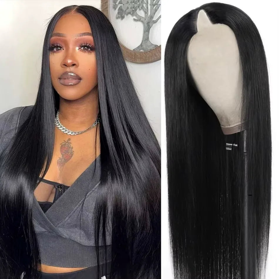 230 Density Straight V Part Wigs Hair Human Hair Wear And Go Glueless Black Brazilian Wigs 100% Human Hair 36Inch No Lace For Women Wig