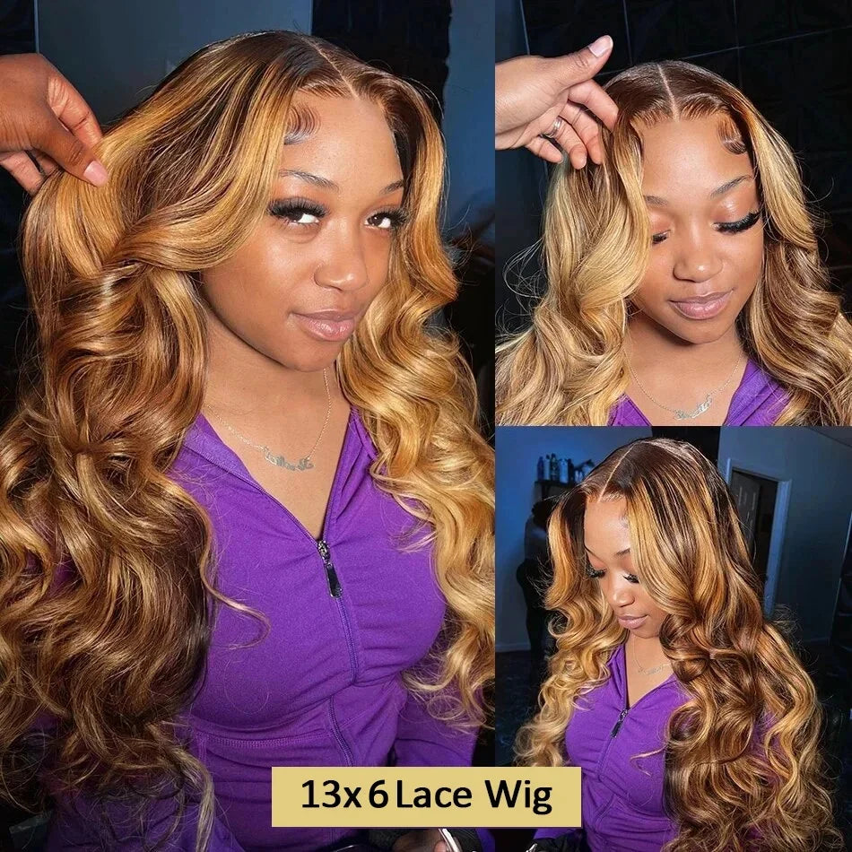 Body Wave Human Hair Wigs Highlight 13X6 hd Lace Frontal Wig 13X4 P4/27 Curly Front Wig 1B30 Brown Ombre Colored 100% Human Hair Style