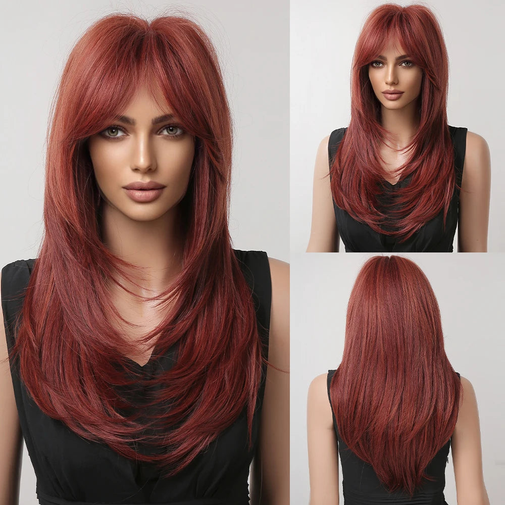 ALAN EATON Long Blonde Wig for Women Synthetic Hair Wigs with Fringe Ombre Color with Dark Roots Layered We Heat Resistant Hair Style