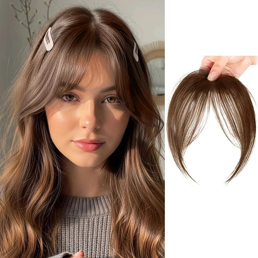 Synthetic Clip in Wigs Hair Bangs Wig Wispy Side-swept Bangs Hair Clip Fake Bang Fringe with Temples Hairpiece for Women Wig Daily Use