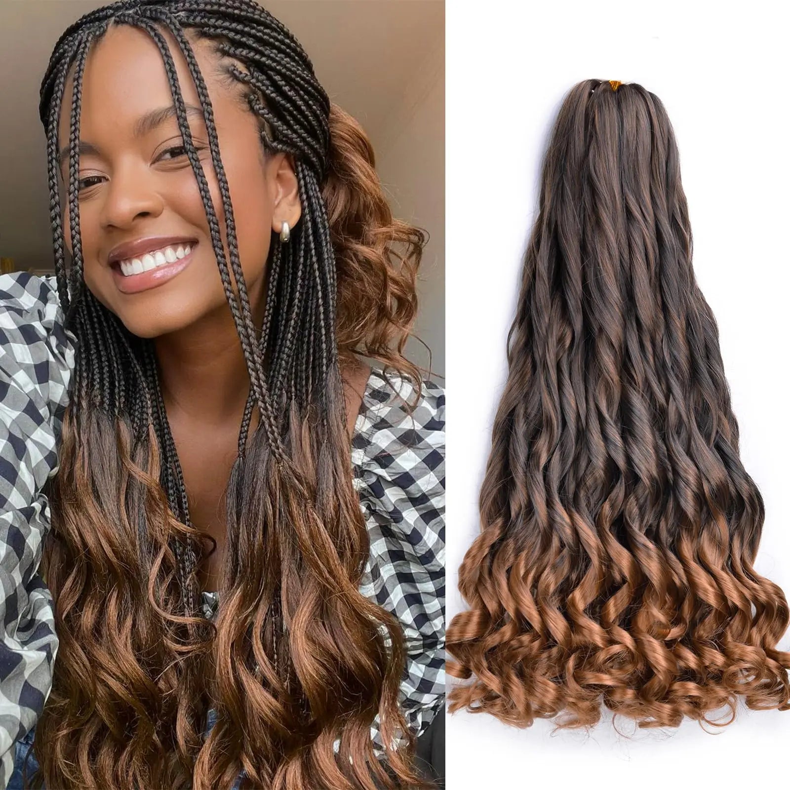 French Curly Braiding Hair Wigs 22Inch Synthetic Curly Braiding Wig Hair Pre Stretched Loose Wavy Curl Braiding Hair Accessories and Extensions For Women