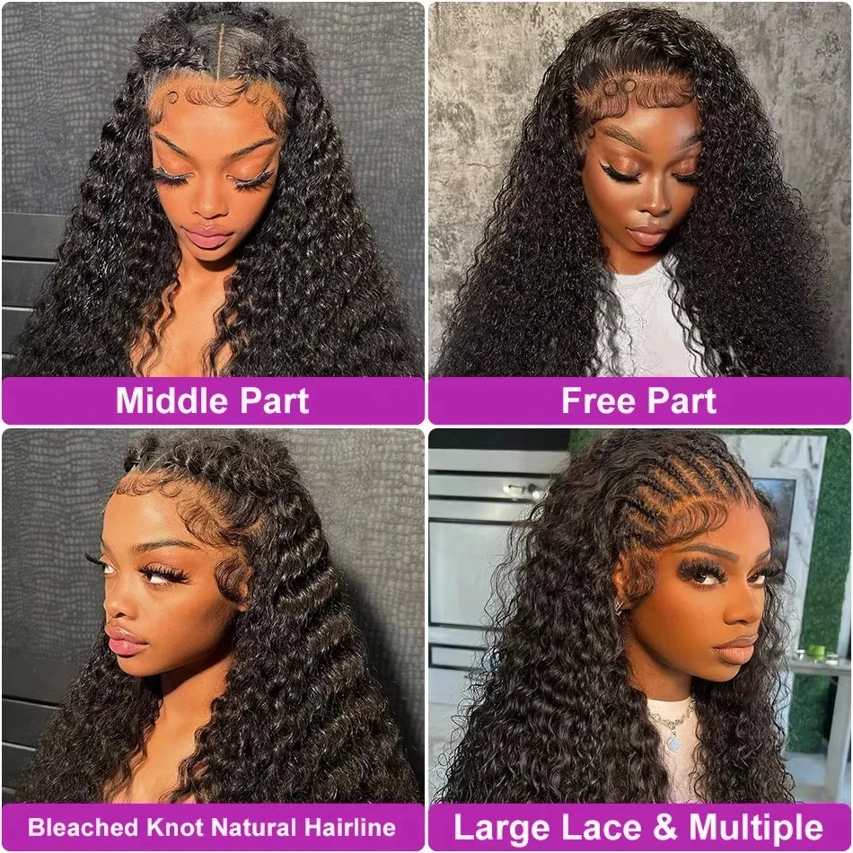 Nexora Curly Wigs 1b Black Wig Water Wave 360 human hair full lace wig Deep Wave Inviscid Strap Glueless Lace Wigs Bleached Knotted