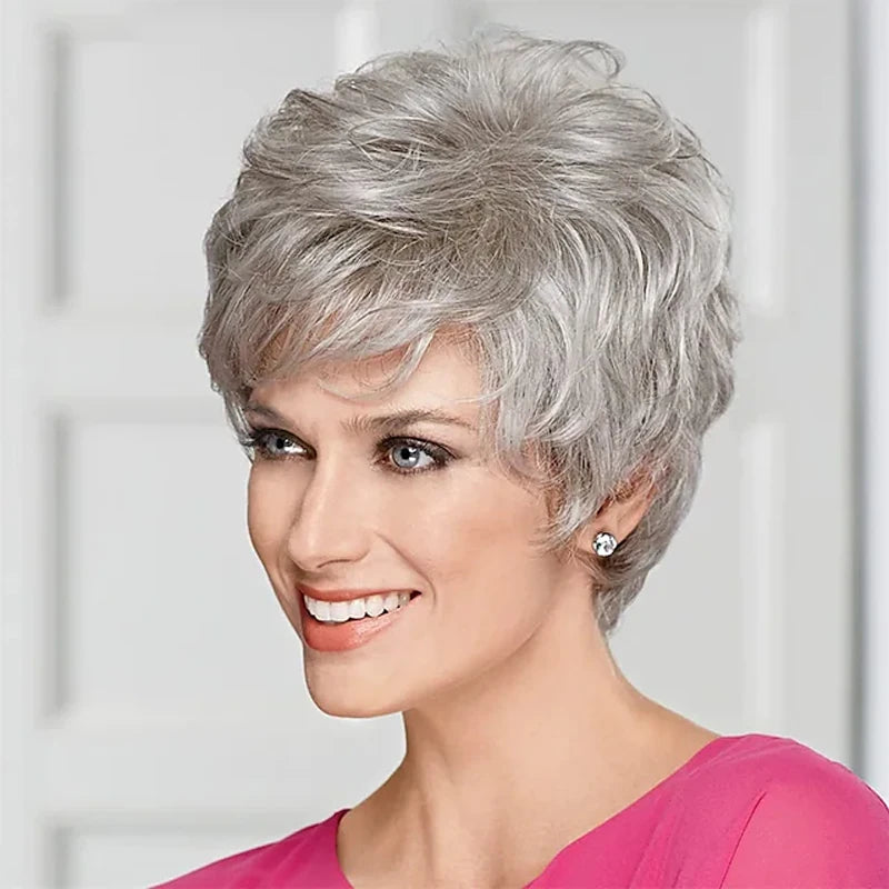 HAIRJOY Synthetic Hair Wigs Women Classic Short Wig Layers Curly Grey Wigs Hair Style for Women