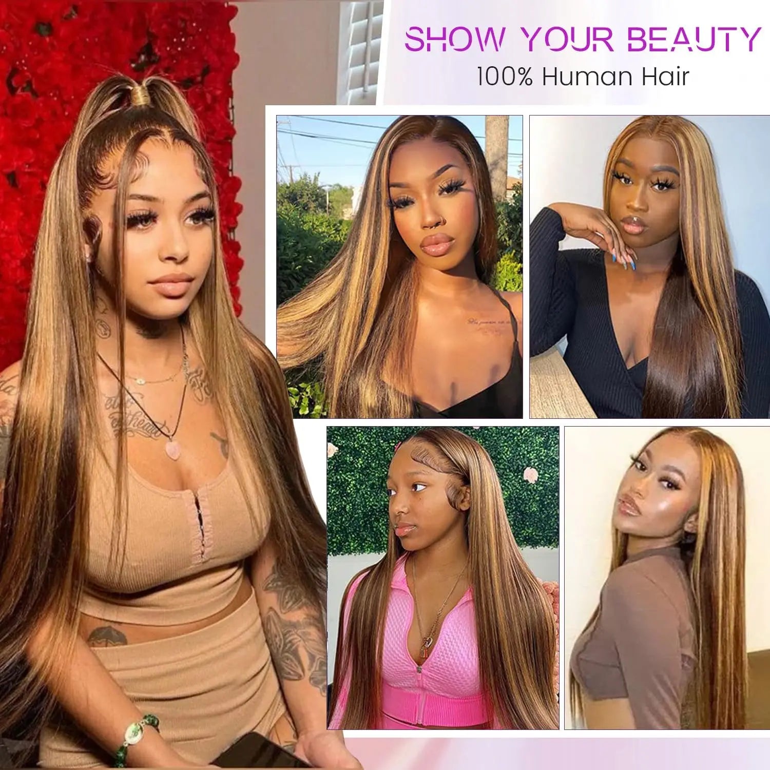 P4/27 Straight Lace Front Wigs Human Hair Pre Plucked 180% Density 13x6 Highlight Ombre Lace Front Wig Human Hair Women 30 Inch