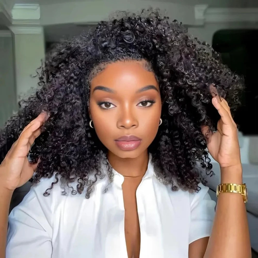 Half Wig Kinky Curly 200% Density Remy  Wigs Hair Curly 100% Human Hair No Leave Out Upgrade Glueless Clip In Half Wigs For Women