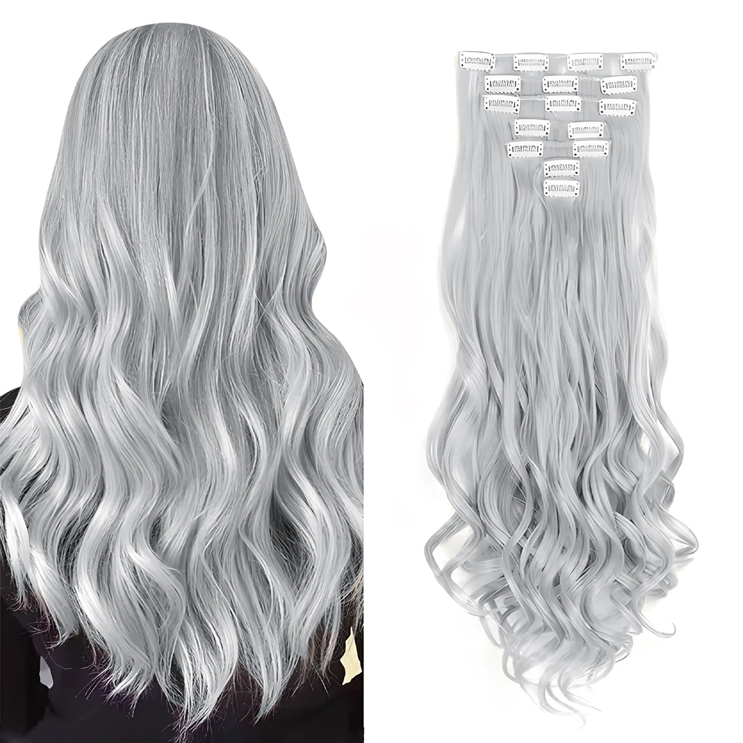 Clip In Wig Hair Extensions 7 PCS Full Head 22 Inch Long Curly Wavy Synthetic Hair Wigs Pieces Natural Wavy For Women Girls Hair Style