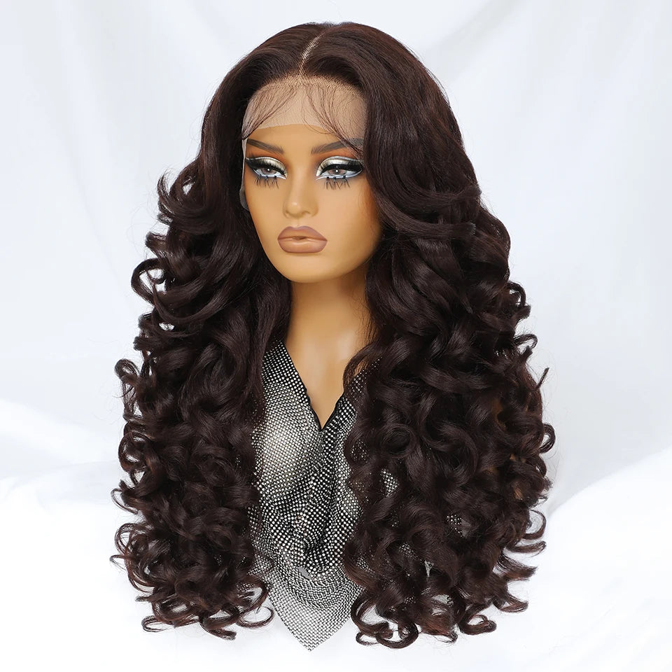 Latisha HD Synthetic Lace Front Wigs Curly Pre Plucked Lace Frontal Wig with Bangs for Women Highlight with Babyhair 24Inch Wigs