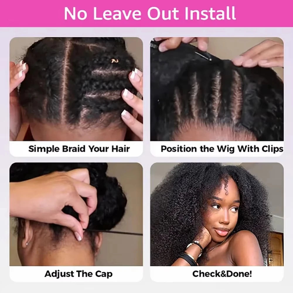 250% V Part Wig Human Hair No Leave Out Full Machine Made Afro Kinky Curly Human Hair Wigs For Women 100% Quality High Density
