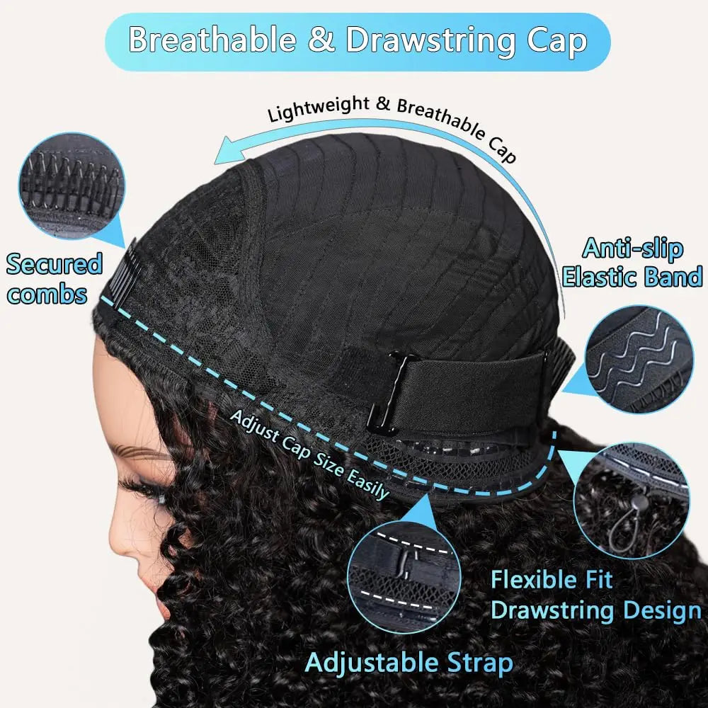 Half Wig Kinky Curly 200% Density Remy  Wigs Hair Curly 100% Human Hair No Leave Out Upgrade Glueless Clip In Half Wigs For Women