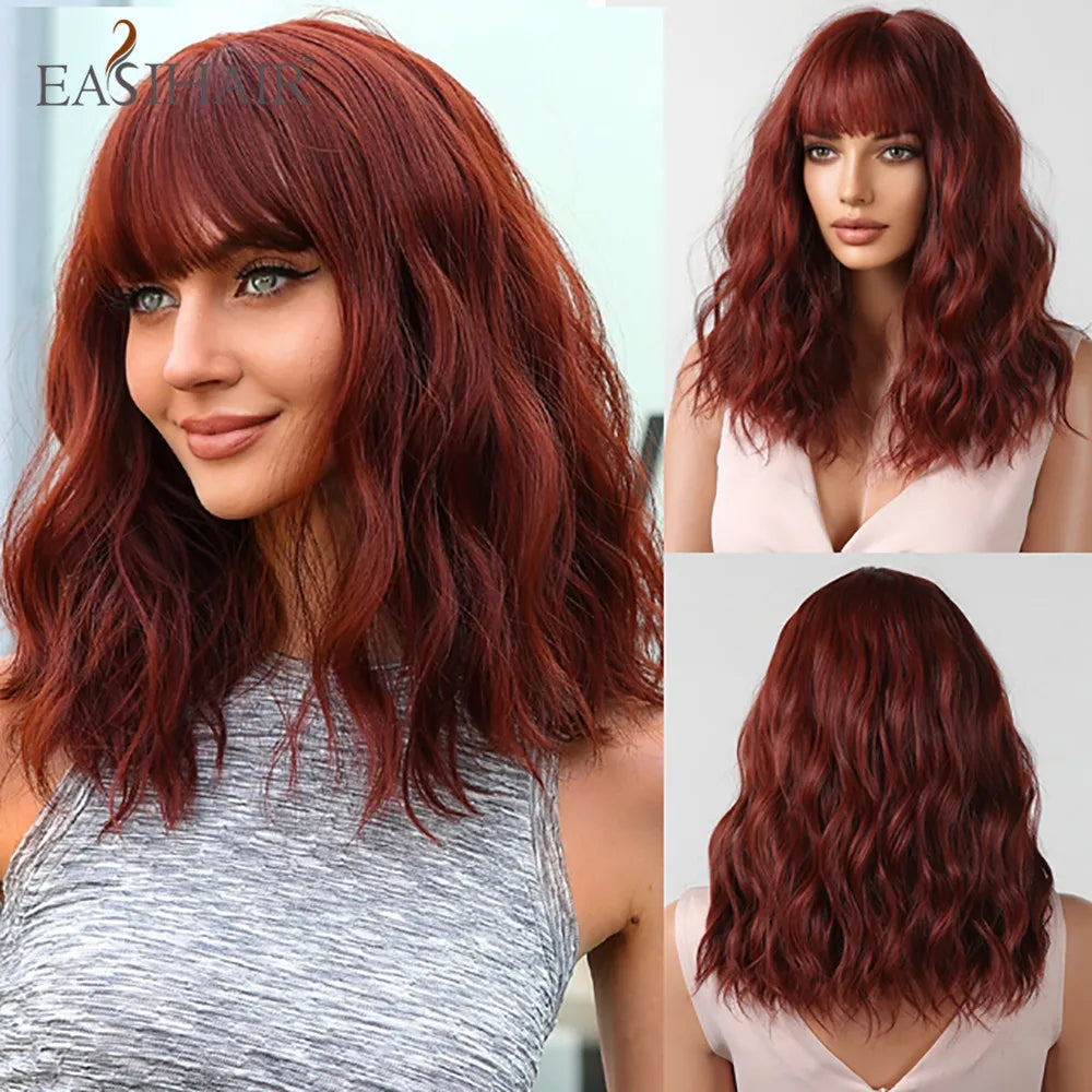 EASIHAIR Synthetic Bob Wig with Bang Short Straight Light Blonde Beige Natural Wigs Hair for Women Daily Cosplay Heat Resistant