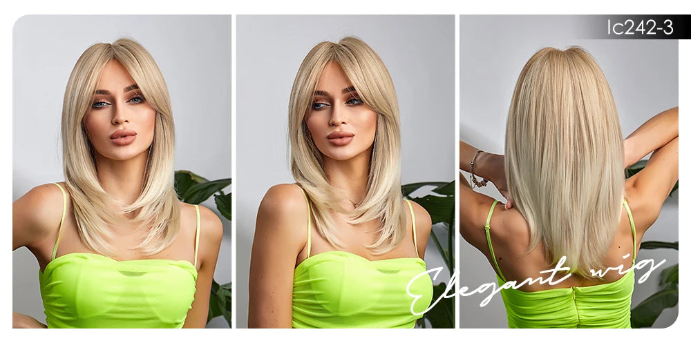 CharmSource Blonde Long Hair Natural Straight Wig Synthetic Wigs  for Women Daily Party High Density