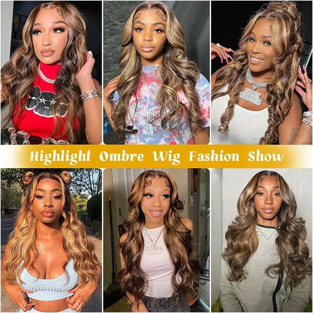 P4/27 Highlight Wig Honey Blonde Colored Body Wave Human Hair Wigs 13x6 HD Frontal Human Hair Style Wigs for Women Pre Plucked 30 40 Inches