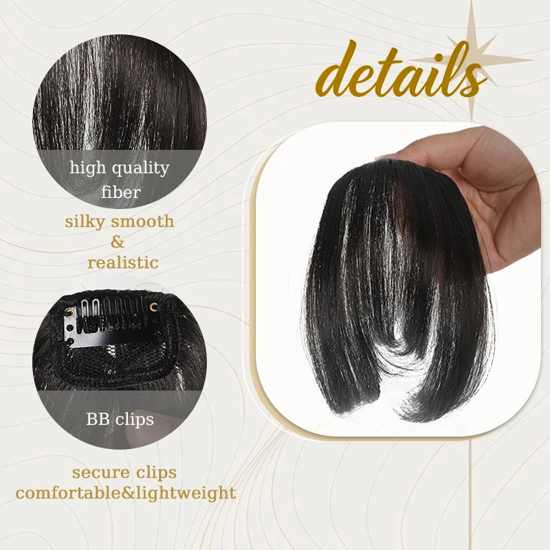 Synthetic Clip in Wigs Hair Bangs Wig Wispy Side-swept Bangs Hair Clip Fake Bang Fringe with Temples Hairpiece for Women Wig Daily Use