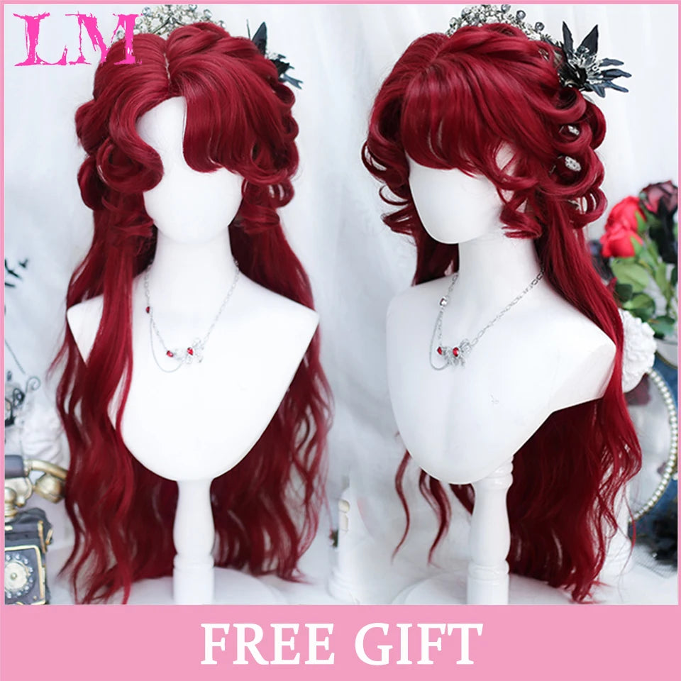 LM Cosplay Wig With Bangs Synthetic Straight Hair Wigs 24 Inch Long Heat-Resistant Pink Hair Style For Women