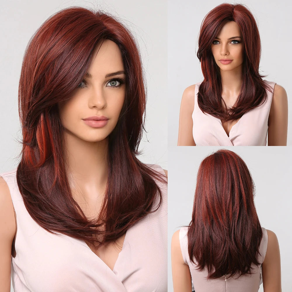 ALAN EATON Layered Synthetic Wig with Bangs Straight Short Highlights Blonde Hair Wigs with for Women Daily Use