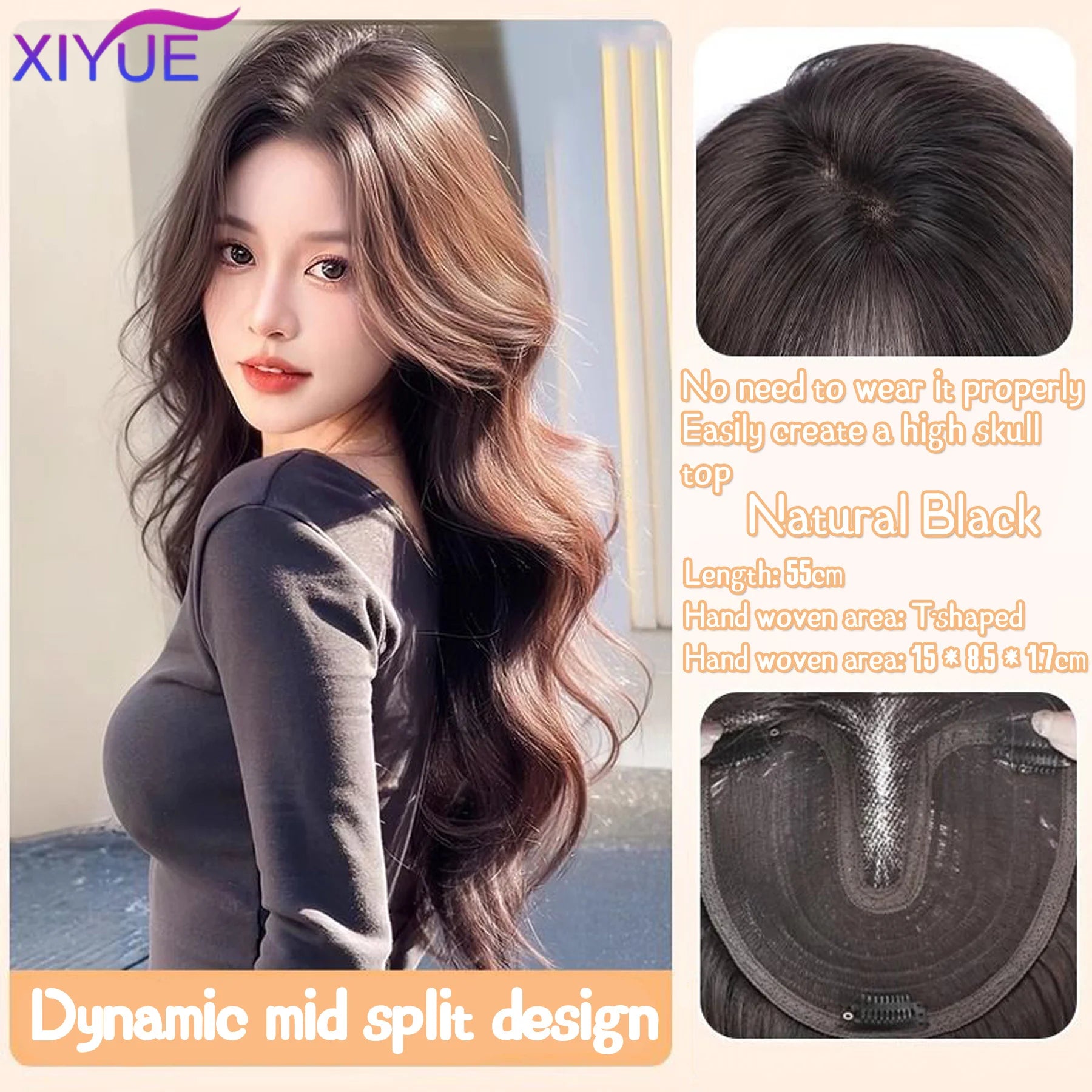 Synthetic Long Straight Layered Wigs Hair Clip in Hair Extensions and Accessories Natural Fluffy Head Top Fake Hair Piece with Bang Clip for Women Wig Daily Use
