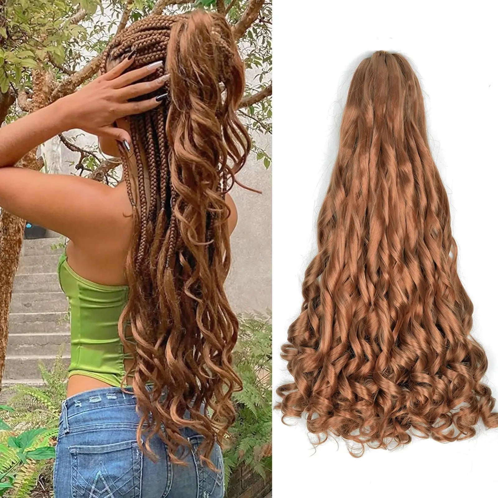 French Curly Braiding Hair Wigs 22Inch Synthetic Curly Braiding Wig Hair Pre Stretched Loose Wavy Curl Braiding Hair Accessories and Extensions For Women