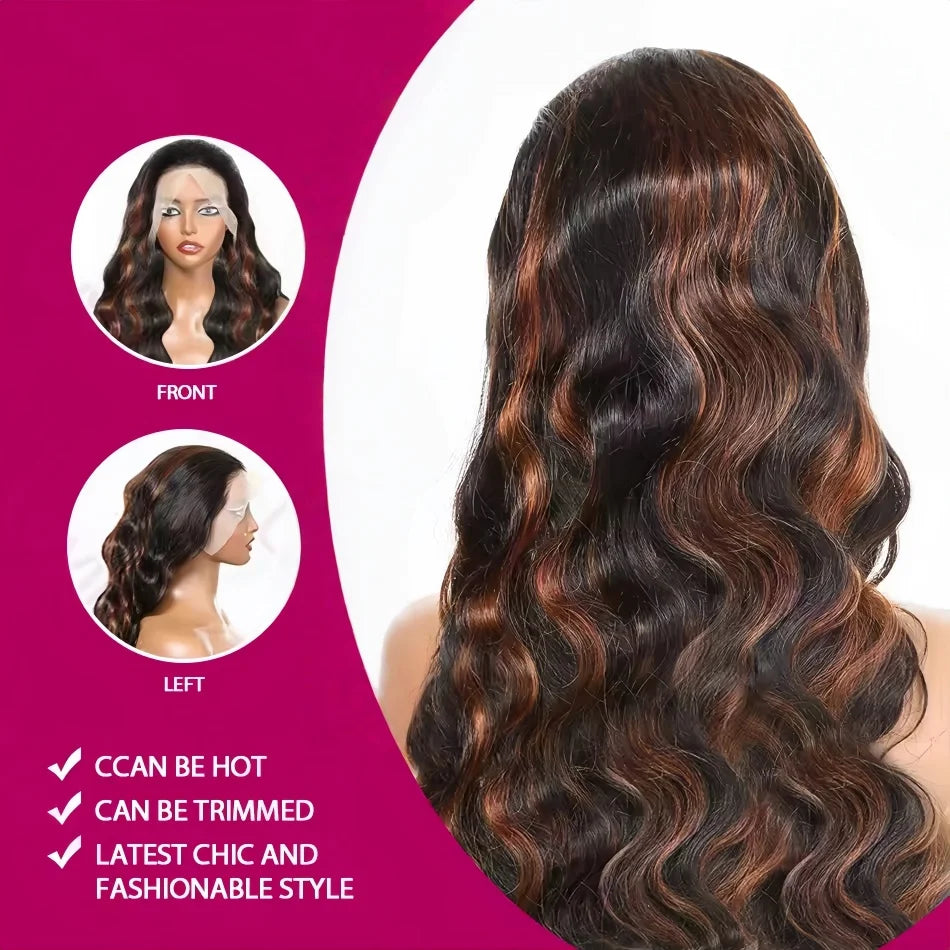 Body Wave Human Hair Wigs Highlight 13X6 hd Lace Frontal Wig 13X4 P4/27 Curly Front Wig 1B30 Brown Ombre Colored 100% Human Hair Style