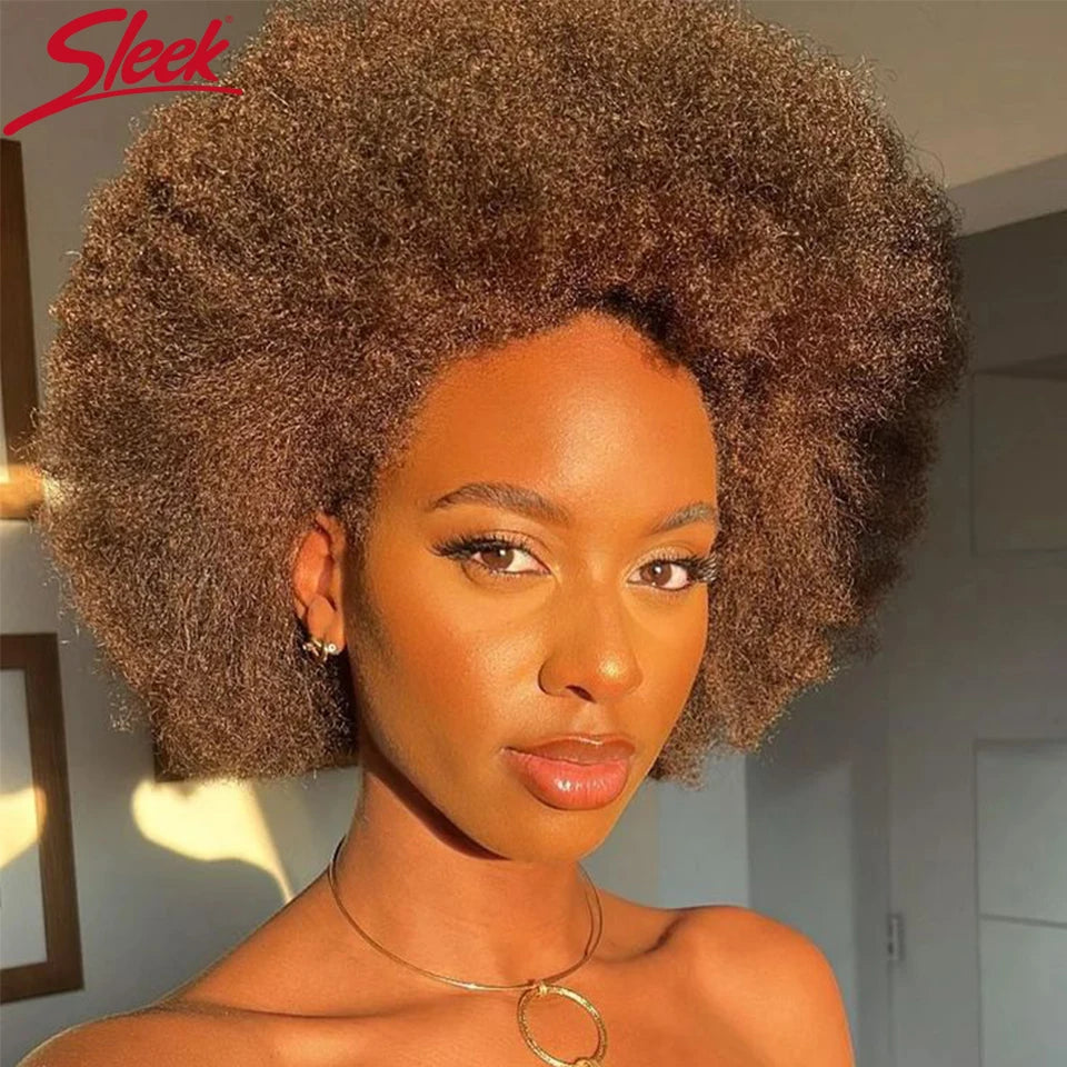 Sleek Brown Colored Human Hair Style Wigs For Women 14 Inch Wigs Short Afro Kinky Bulk Wigs 100% Real Brazilian Natural Real Wigs