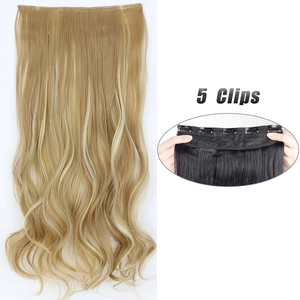 Synthetic Wig 5 Clip In Hair Accessories and Extensions Long Straight Wigs Hair Style Hairpiece Black Brown Blonde 80CM Natural Fake Hair For Women