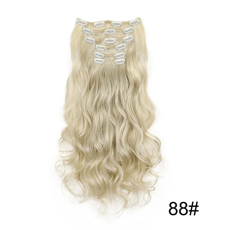 Wig Synthetic 24Inch 16Clips Long Curly Wigs Hair and Accessories Extension Heat Resistant Hair Extension Clips In Ombre Black Brown Blond Women