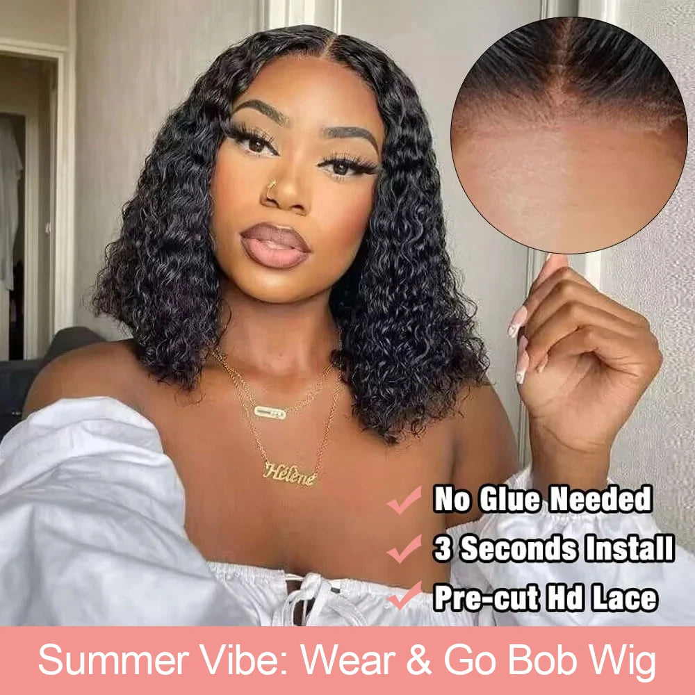 Short Curly Bob Wig Human Hair 250% Glueless Brazilian Closure Frontal Wigs Hair Without Glue Pre Cut Lace Wigs For Women On Sale