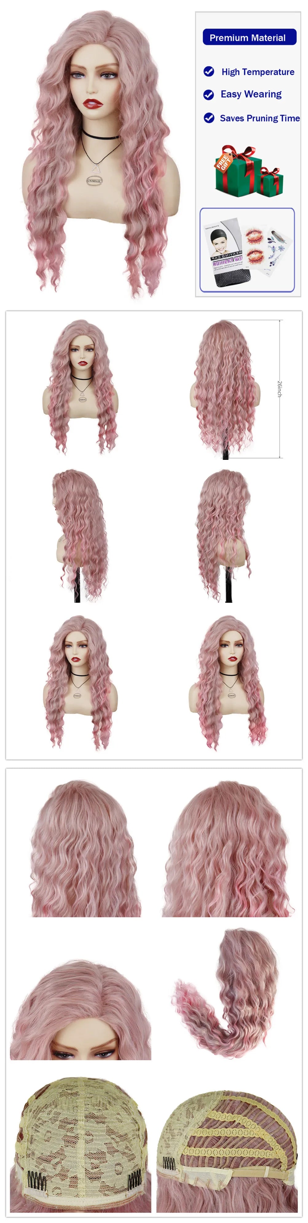 Womens Wig Long Synthetic Hair Ombre Blonde Curly Hair Wigs Female Natural Wavy Drag Queen Regular Wig 80s Gradient Hair Style Wigs for Student