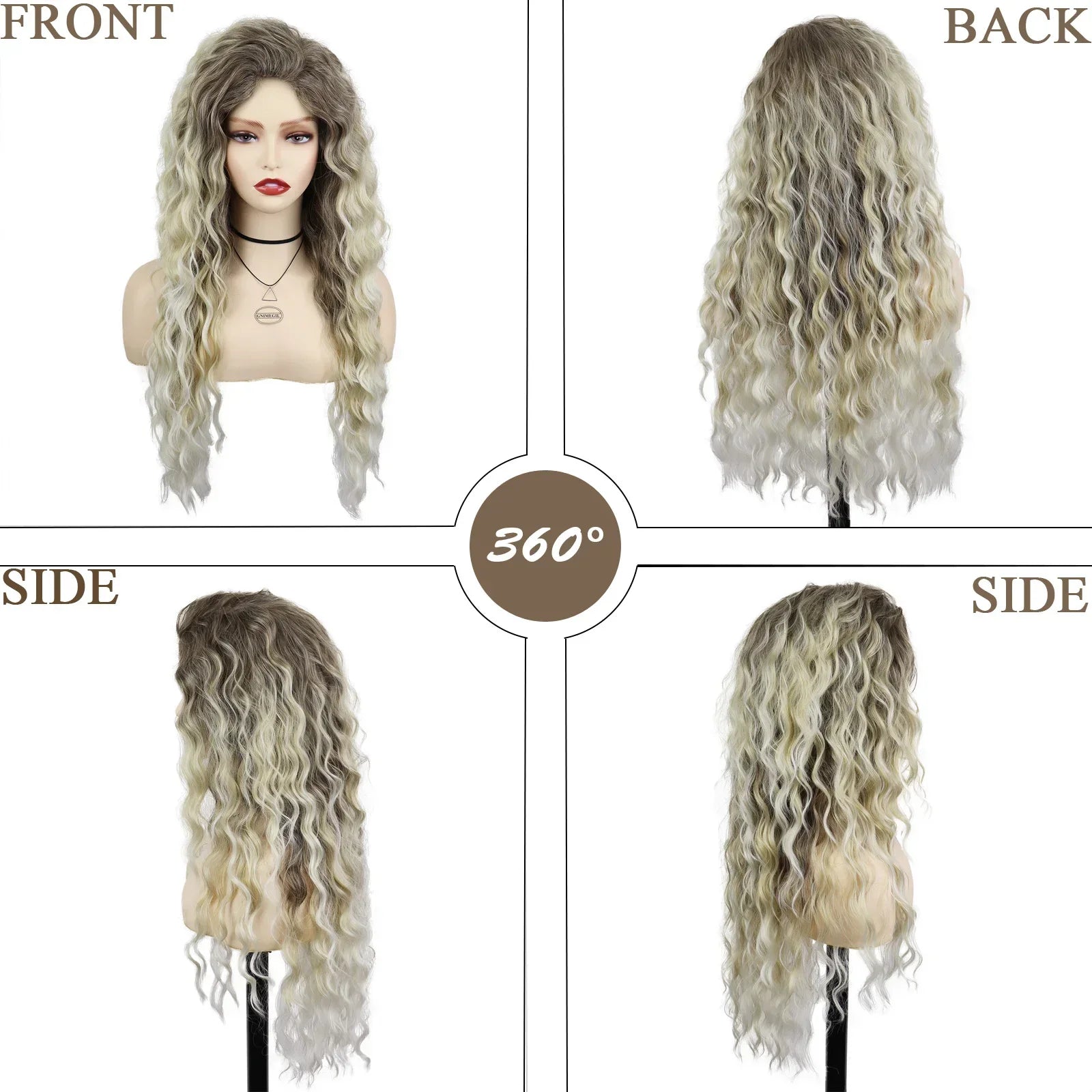 Womens Wig Long Synthetic Hair Ombre Blonde Curly Hair Wigs Female Natural Wavy Drag Queen Regular Wig 80s Gradient Hair Style Wigs for Student