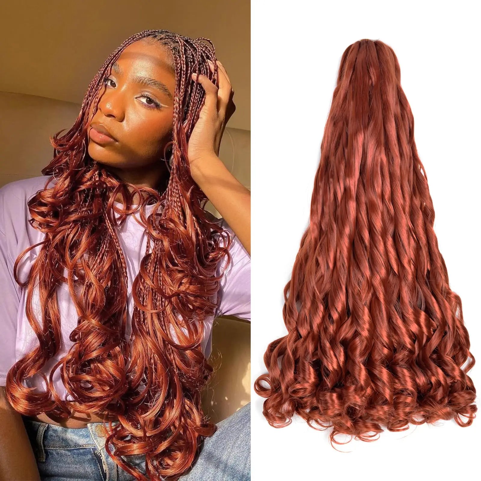 French Curly Braiding Hair Wigs 22Inch Synthetic Curly Braiding Wig Hair Pre Stretched Loose Wavy Curl Braiding Hair Accessories and Extensions For Women