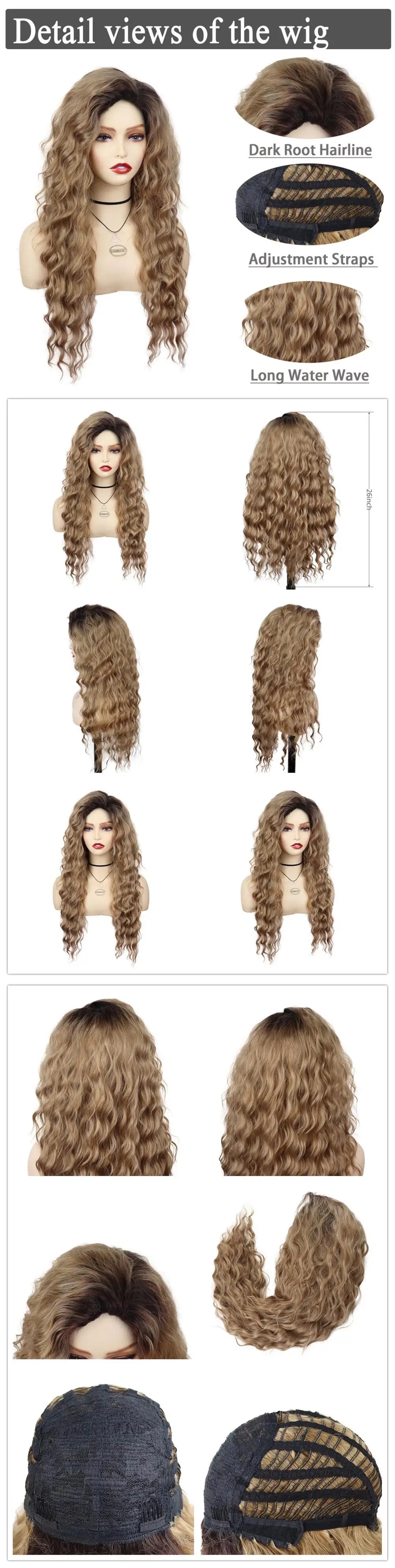 Womens Wig Long Synthetic Hair Ombre Blonde Curly Hair Wigs Female Natural Wavy Drag Queen Regular Wig 80s Gradient Hair Style Wigs for Student