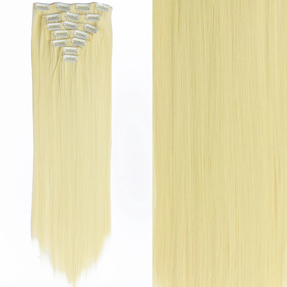 7Pcs/Set 16 Clips Wig Hair Accessories Extension Black Long Straight Natural Hair Wigs Ombre Hairpiece Heat Resistant Fiber For Women Hair Style