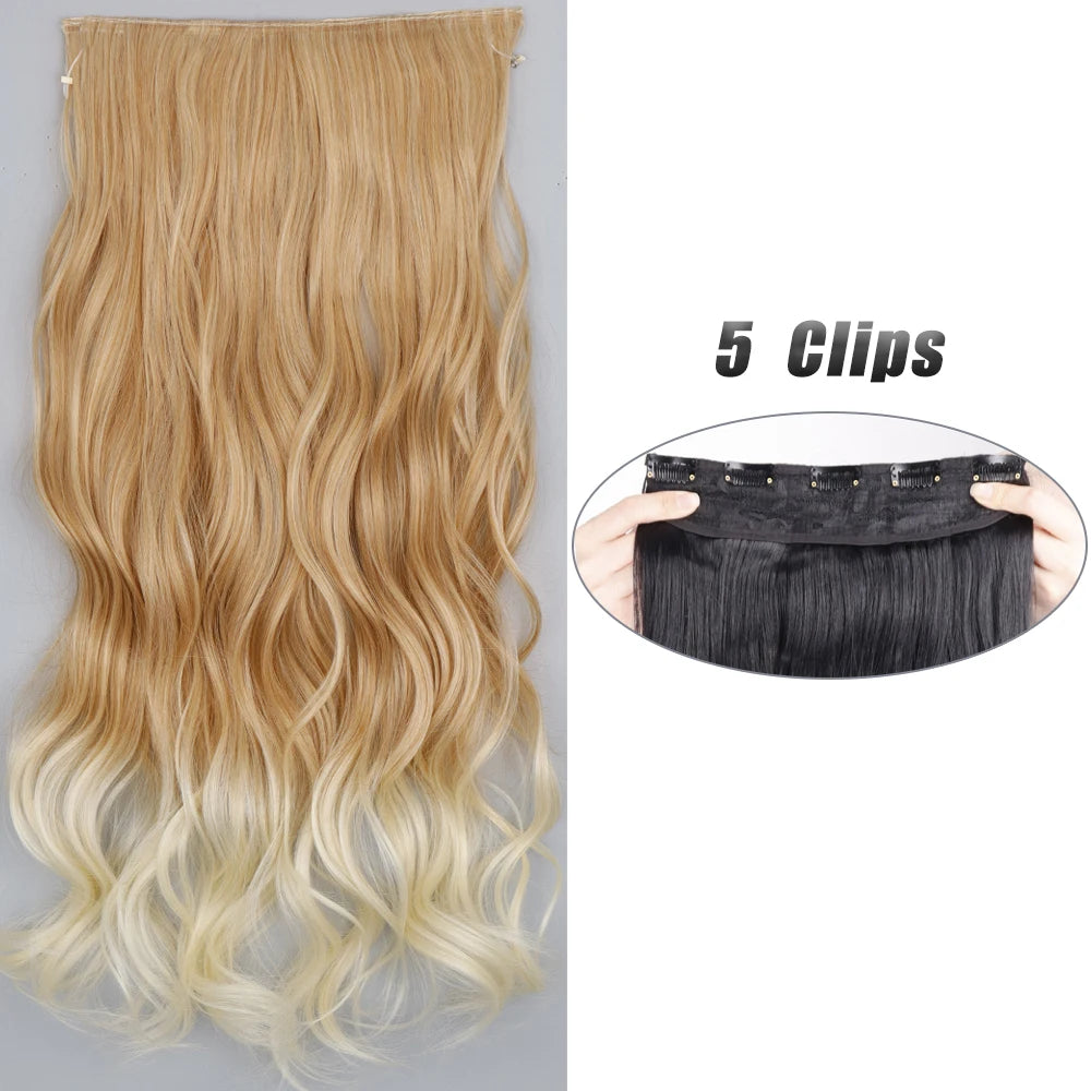 Synthetic Wig 5 Clip In Hair Accessories and Extensions Long Straight Wigs Hair Style Hairpiece Black Brown Blonde 80CM Natural Fake Hair For Women