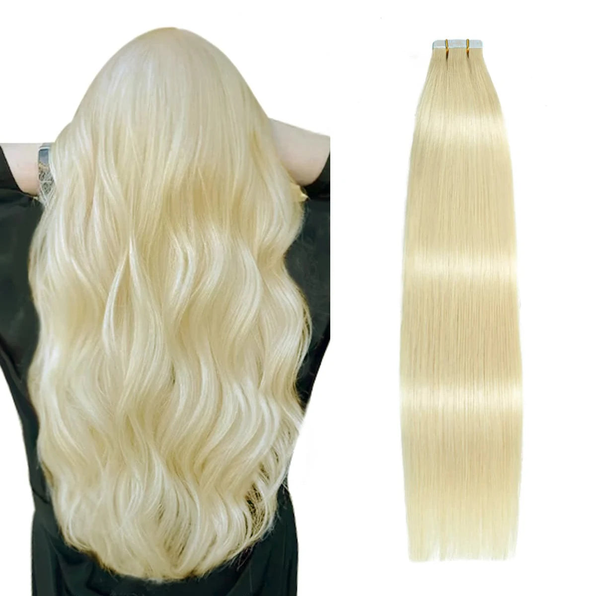 Invisible Tape in Wig, Hair Wigs Extensions Real Remy Hair Extensions and Accessories for Women Ash Blond mixed Platinum Blond Straight Wig Hairpieces