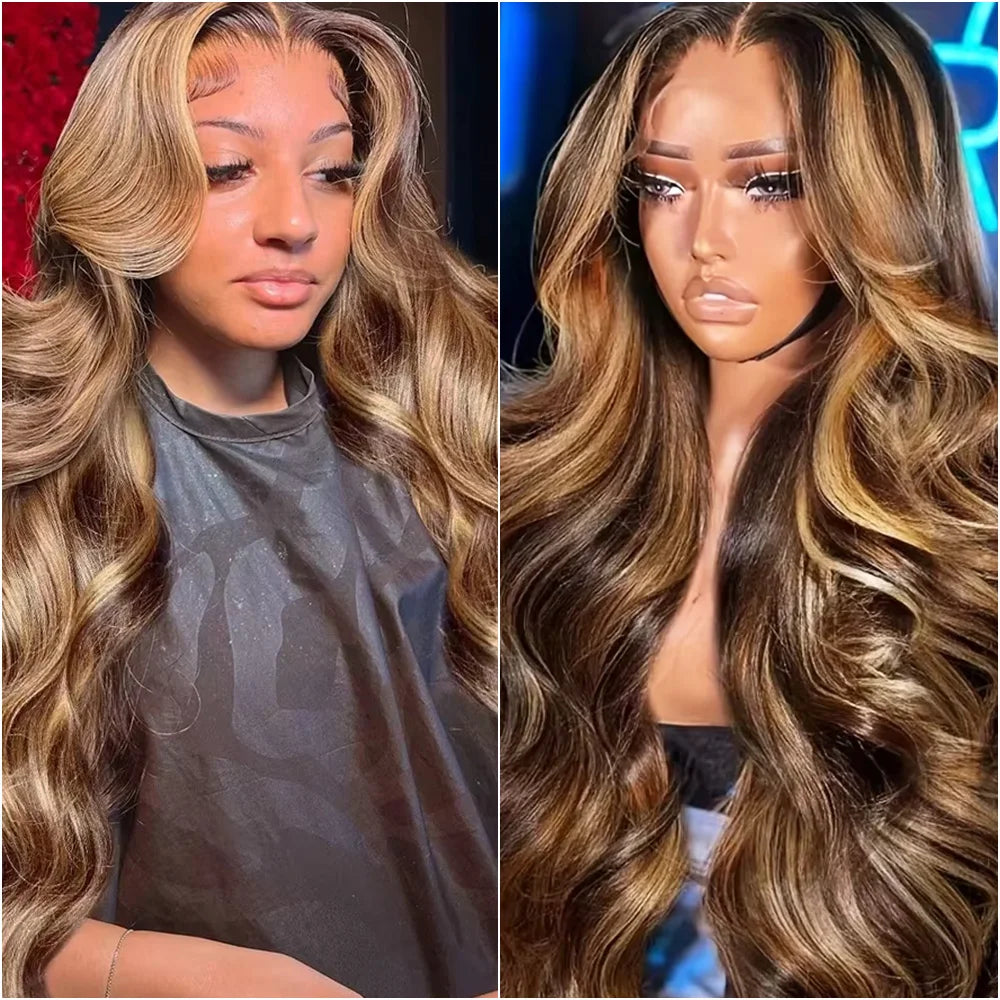 P4/27 Highlight Wig Honey Blonde Colored Body Wave Human Hair Wigs 13x6 HD Frontal Human Hair Style Wigs for Women Pre Plucked 30 40 Inches